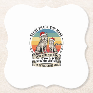 Every Snack You Make Dog Santa Hat Retro Sunset_1 Paper Coaster