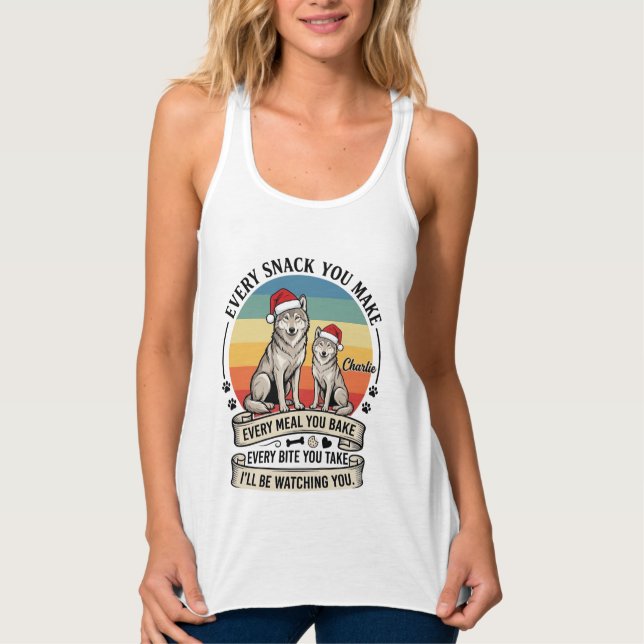 Every Snack You Make Dog Santa Hat Retro Sunset_1 Singlet (Front)