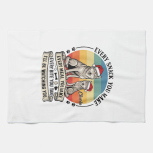 Every Snack You Make Dog Santa Hat Retro Sunset_1 Tea Towel