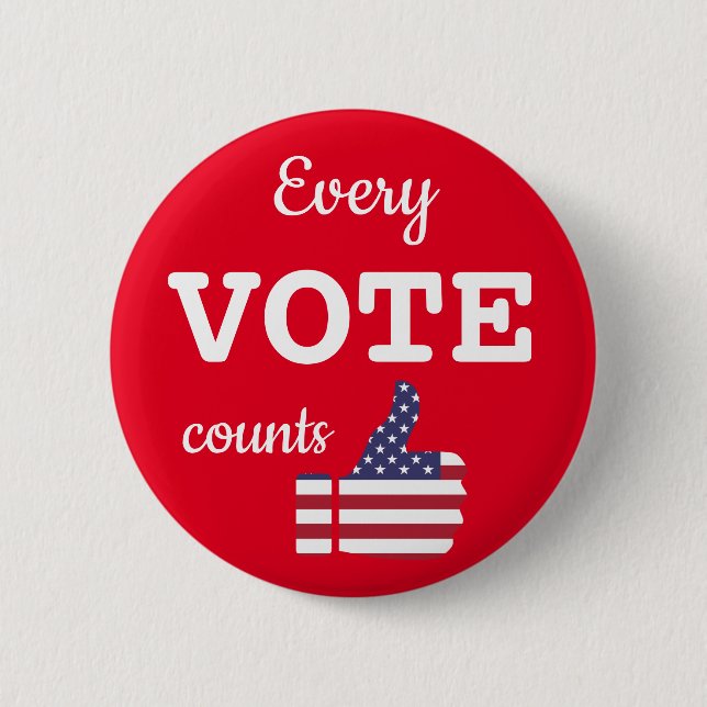 Every Vote Counts USA Voter Voting Pinback 6 Cm Round Badge (Front)