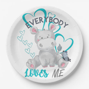 Everybody loves me Cute Hippo Paper Plate