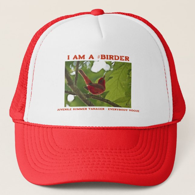 Everybody Vogue Juvenile Summer Tanager Birder Trucker Hat (Front)