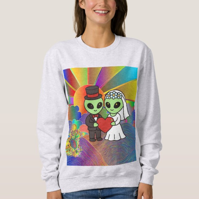 Everyday Alien Bride and Groom Retro Neon Galactic Sweatshirt (Front)