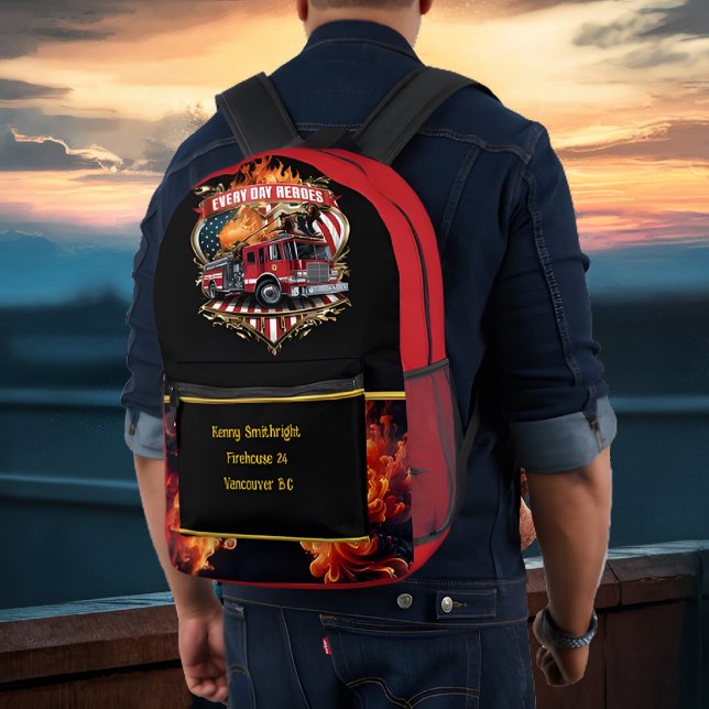 Everyday Heroes American Firefighters in Action Printed Backpack (Creator Uploaded)