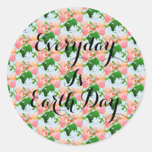 "Everyday is Earth Day" Floral Stickers. Classic Round Sticker
