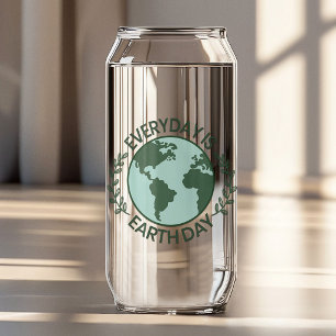 Everyday Is Earth Day - Vintage Green Earth Lover Can Glass