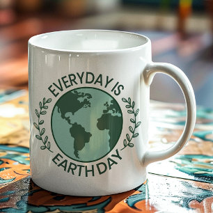 Everyday Is Earth Day - Vintage Green Earth Lover Large Coffee Mug