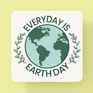 Everyday Is Earth Day - Vintage Green Earth Lover Square Paper Coaster