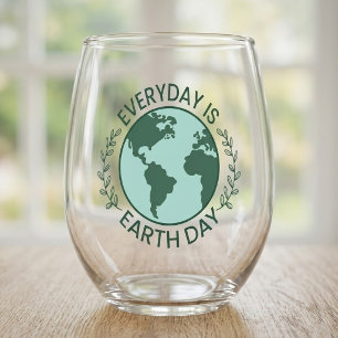 Everyday Is Earth Day - Vintage Green Earth Lover Stemless Wine Glass