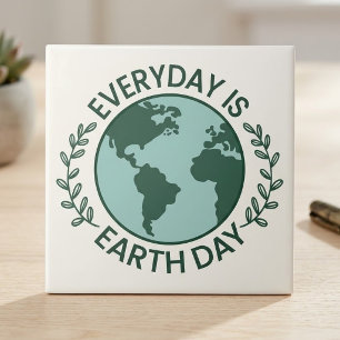 Everyday Is Earth Day - Vintage Green Earth Lover Tile