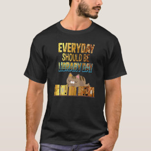 Everyday Library Day Cute Cat Golden Kitten Readin T-Shirt