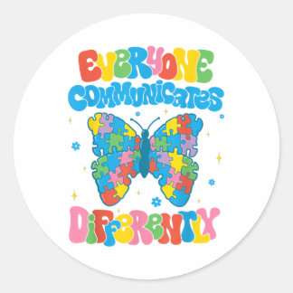 Everyone Communicates Differently Autism Awareness Classic Round Sticker
