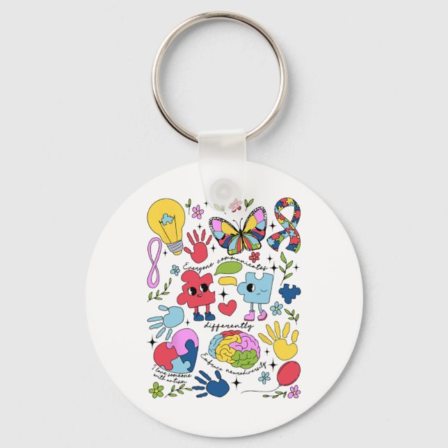 Everyone Communicates Differently Autism Awareness Key Ring (Front)
