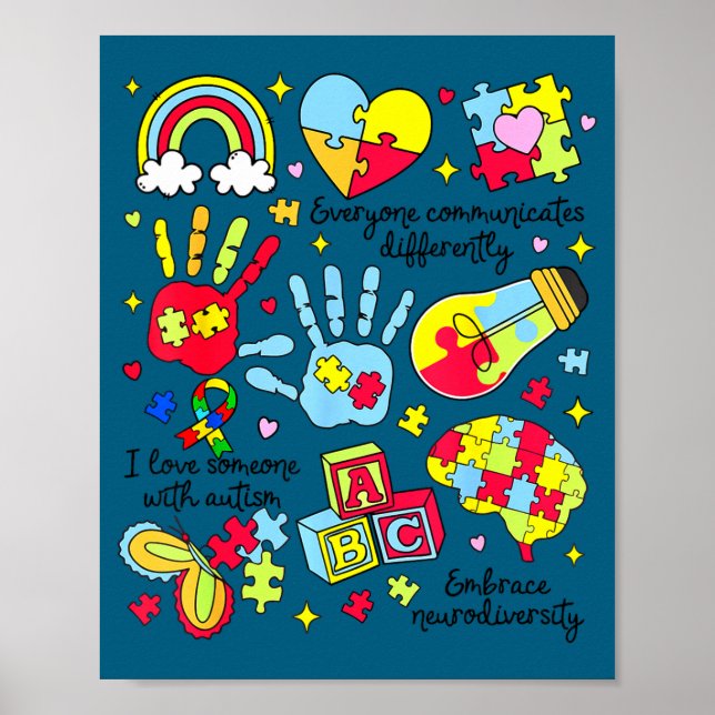 Everyone communicates differently autism awareness poster (Front)