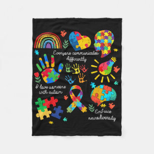 Everyone Communicates Differently Autism Neurodive Fleece Blanket