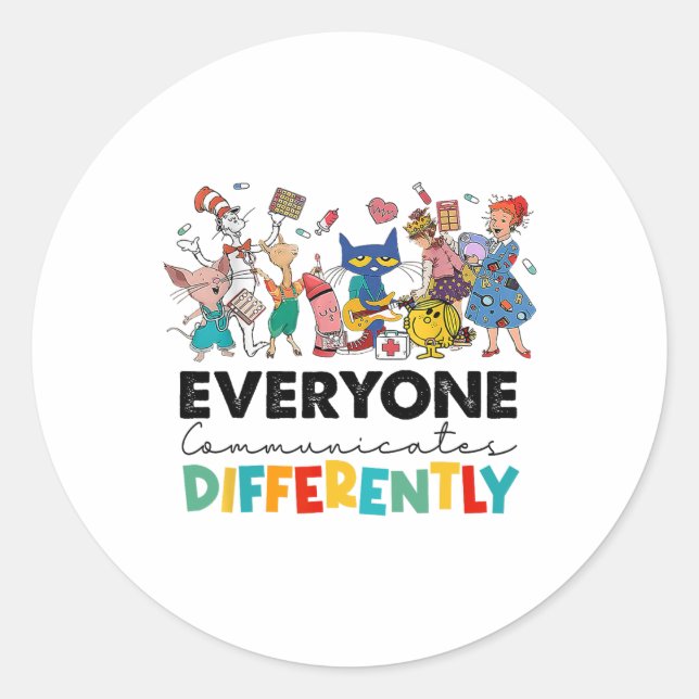 Everyone Communicates Differently Funny Book Kid T Classic Round Sticker (Front)