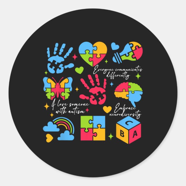 Everyone Communicates Differently Neurodiversity P Classic Round Sticker (Front)