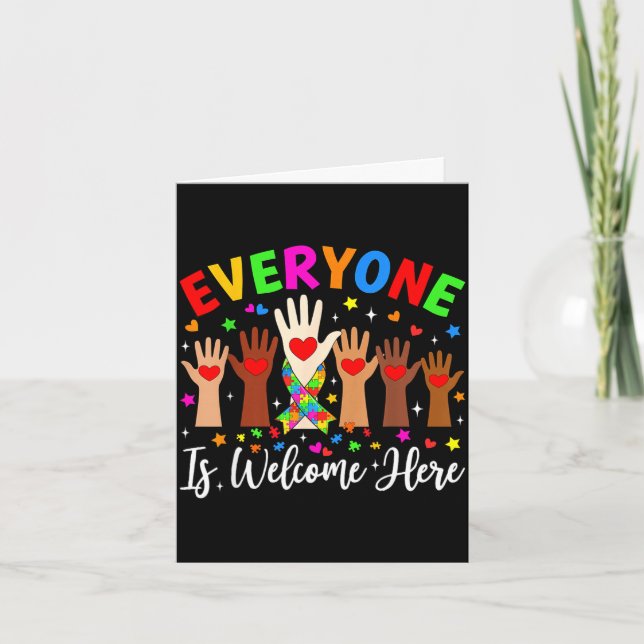 Everyone is welcome here autism awareness teacher card (Front)