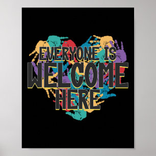 Everyone Is Welcome Here - Handprint Heart T-shirt Poster
