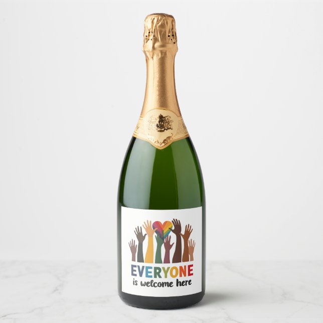 Everyone Is Welcome Here Idaho Teacher Sparkling Wine Label (Front)