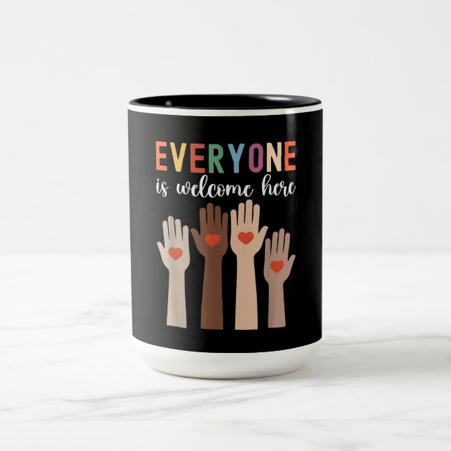 Everyone Is Welcome Here Idaho Teacher Two-Tone Coffee Mug (Center)