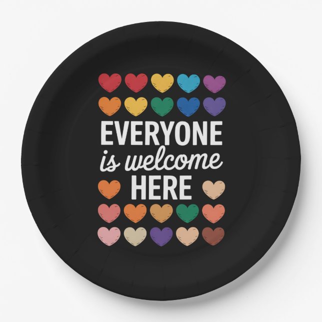 Everyone Is Welcome Here LGBTQ Paper Plate (Front)