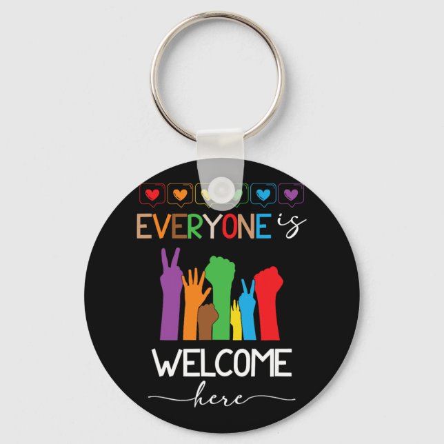 Everyone Is Welcome Here Pride Month Lgbtq Rainbow Key Ring (Front)