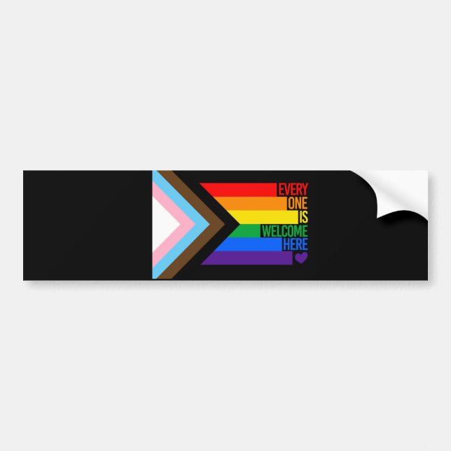 Everyone is Welcome Here (Progress Pride) Flag Bumper Sticker (Front)