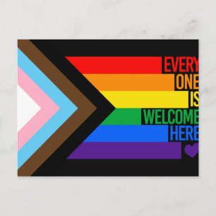 Everyone is Welcome Here (Progress Pride) Flag Postcard
