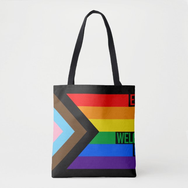 Everyone is Welcome Here (Progress Pride) Flag Tote Bag (Front)