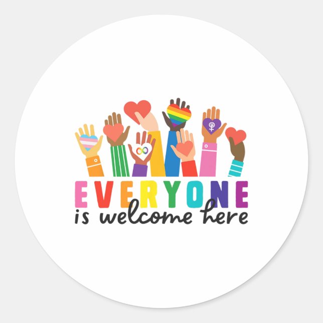 Everyone Is Welcome Here Rainbow  Classic Round Sticker (Front)
