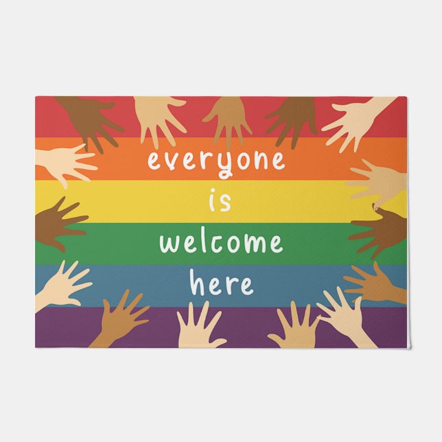 Everyone Is Welcome Here Rug, Hand  Doormat (Front)