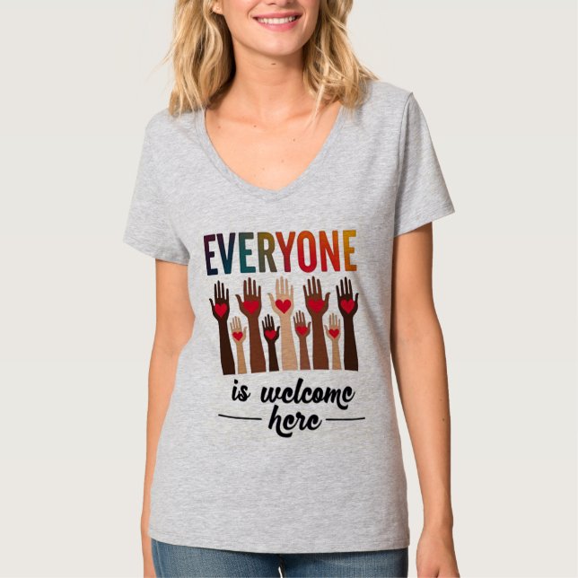 Everyone Is Welcome Here - USA Diversity & Unity T-Shirt (Front)