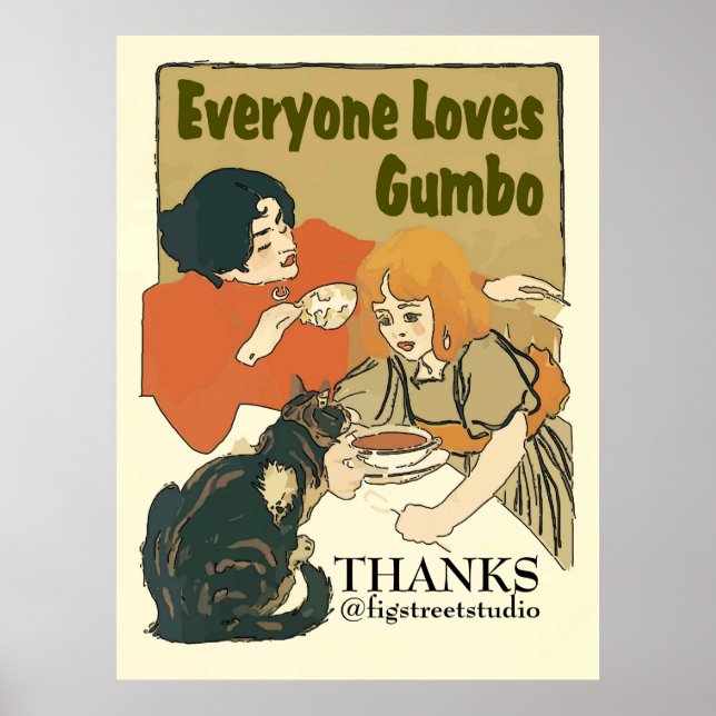 Everyone Loves Gumbo Vintage Cat Sign (Front)