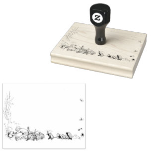 Everyone pulling Pooh from Rabbit's House Rubber Stamp
