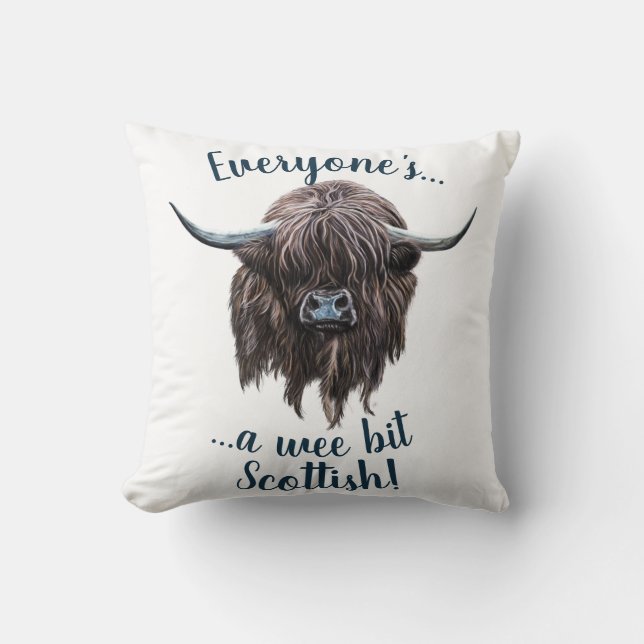Everyone's A Wee Bit Scottish, Highland Cow Cushion (Front)