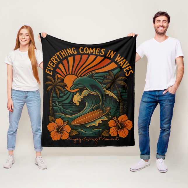 Everything Comes In Waves Retro Fleece Blanket (In Situ)