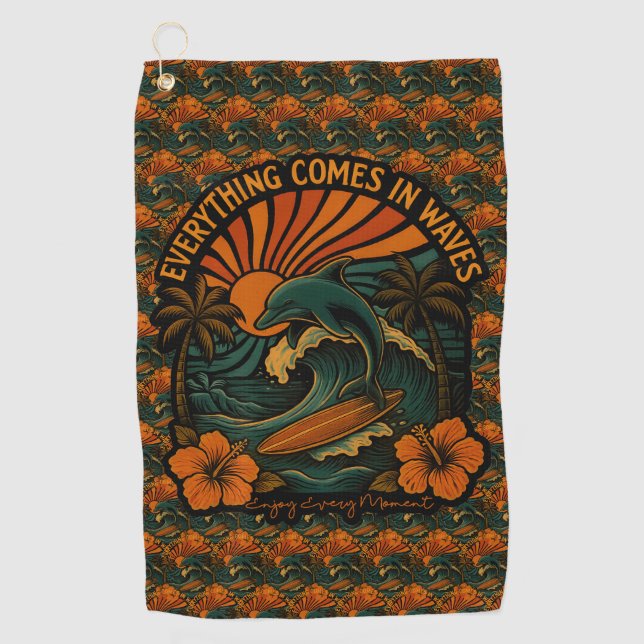 Everything Comes In Waves Retro Golf Towel (Front)