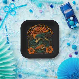 Everything Comes In Waves Retro Paper Plate