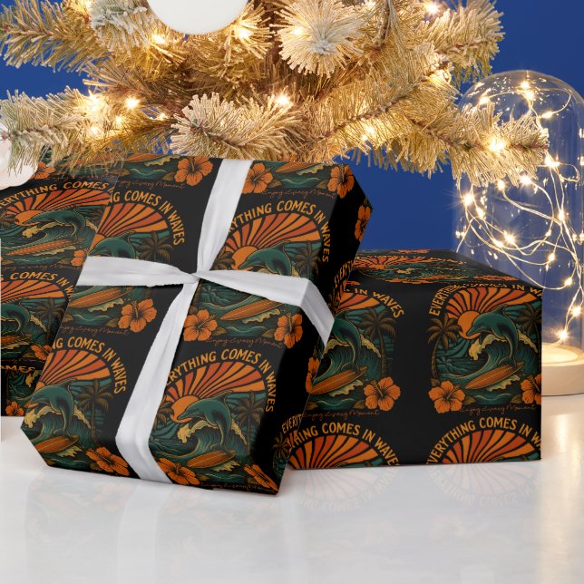 Everything Comes In Waves Retro Wrapping Paper (Holidays)