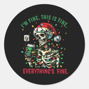 Everything Is Fine Christmas Lights Xmas Skeleton Classic Round Sticker