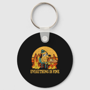 Everything Is Fine Dog Drinking Coffee Burning Mem Key Ring