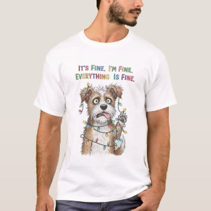 Everything is Fine Quirky Colourful Christmas Dog T-Shirt
