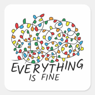 Everything Is Fine Tangled Christmas Lights Square Sticker