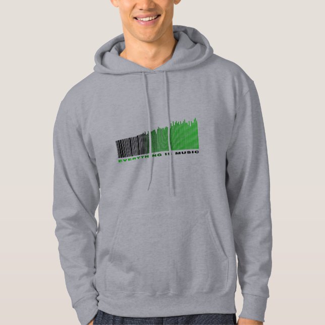 Everything is music Green Text Barcode Equalizer Hoodie (Front)