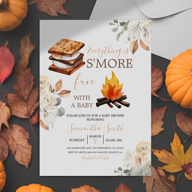 Everything is S'more Fun White Floral Baby Shower Invitation (Creator Uploaded)