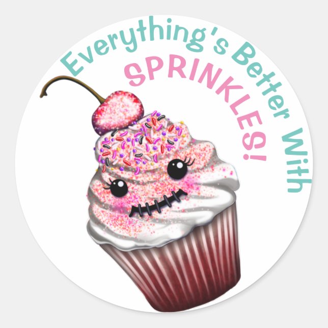 “Everything’s Better With Sprinkles” Cute Stickers (Front)