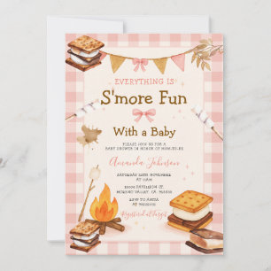 Everything S'more Fun Pink Baby Shower Gingham Invitation