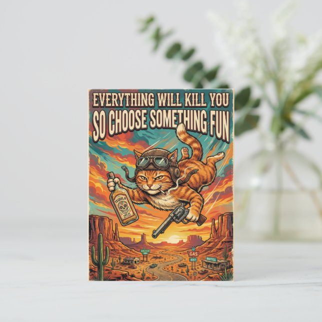 Everything Will Kill You Cat Postcard  Dark Humour (Standing Front)