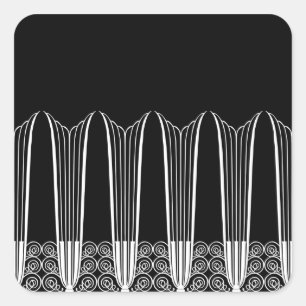 EVE'S BALCONY, Art Deco Ironwork in White on Black Square Sticker